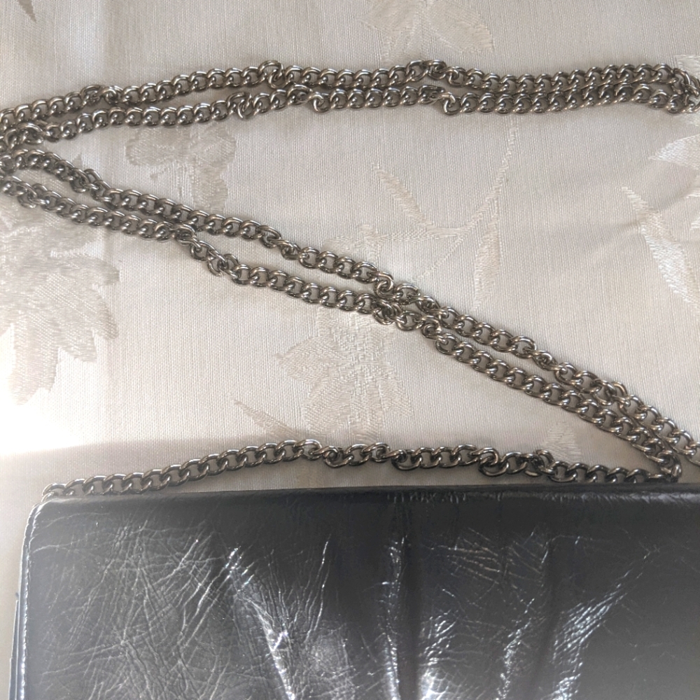 Coach Black Leather Exterior  & Pink Satin Interior Purse.  Silver Chain Strap. - Picture 4 of 7